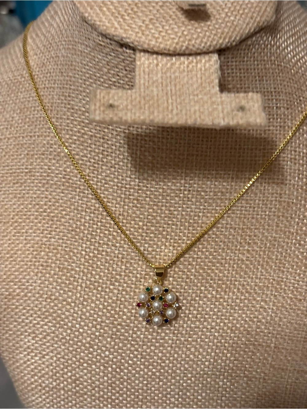 READ GIVEAWAY!!!Gold Pearl and Multi-Gem Cluster Pendant Necklace